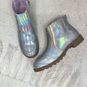 Lands End Boots Iridescent Faux Leather Ankle Booties Chelsea Shoes 8 Women / 6Y